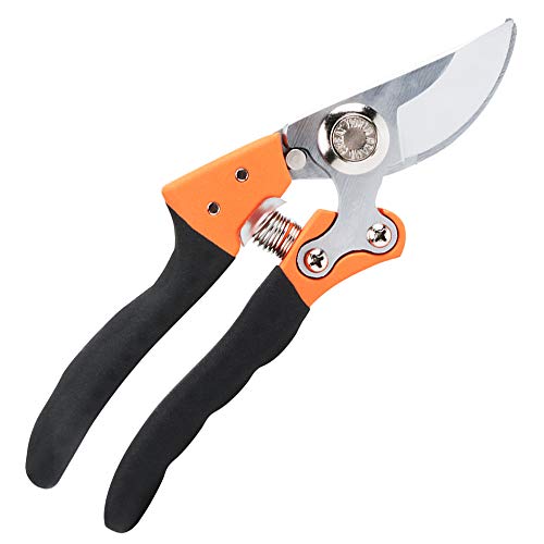 Tesinll Gardening Scissor Steel 75CR1 Bypass Professional Pruning Shears, Garden Clippers, Garden Shears, Hand Pruners, Orange+Black Color Fit for Shrubs Pruning, Branch Pruning, Flowers Pruning