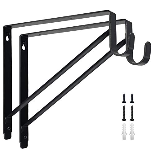 Kunzye 2 Pack of Closet Rod Brackets,Heavy Duty Black Closet Shelf