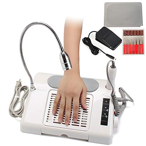WUPYI Professional 3 in 1 Multi-functional Electric Nail Drill Machine,110V 65W 35000RPM Salon Nail Art Equipment Tool,Nail Driller + Nail dust collector + Desk lamp