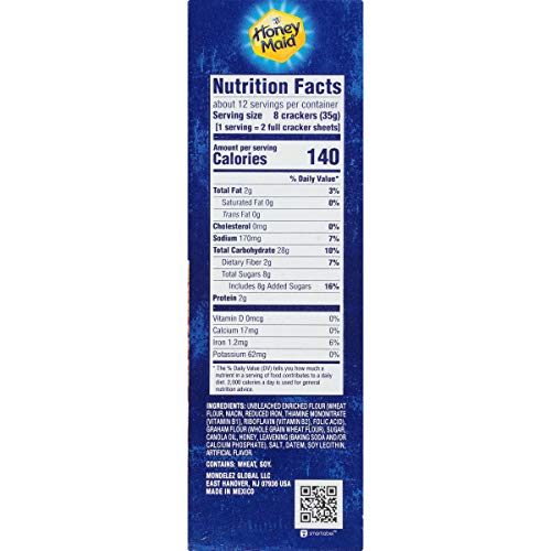 HONEY MAID LOW FAT HONEY GRAHAM CRACKERS, LUNCH SNACKS, 14.4 OZ