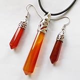 Red Agate Faceted Pendulum Necklace & Earrings Set