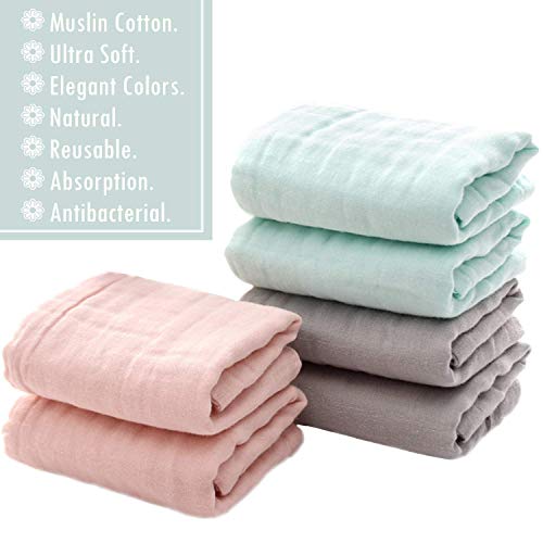 Baby Bath Washcloths by MUKIN - Muslin Face Towels for Newborn,Ultra Soft Wash Cloths for Babies | Baby Wipes for Baby Sensitive Skin | Perfect Baby Shower Gift.12''X12'' (Set of 6) Grey - Thumbnail 5