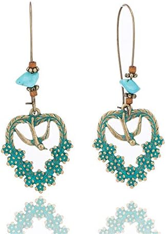 HIWSSH Earring Boho Retro Green Leaf Tassel Eardrop Earring Bohemian Ethnic Vintage Alloy Hanging Dangle Drop Earrings Jewelry For Women
