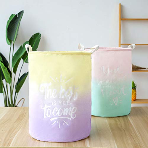 AkoMatial Fashion Storage Box, Gradient Color Printed Washing Bag Laundry Basket Storage Bin Clothes Holder Yellow + Purple - Thumbnail 5