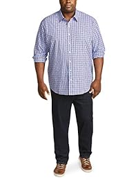 Camisa de popelina informal a cuadros de manga larga grande y alta de   Essentials para hombre ajustada por DXL