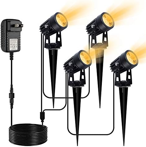 VOLISUN Spotlights Out of doors Panorama Lights with Transformer,66ft Cable IP65 Waterproof 12V Low Voltage with Stakes Heat White Panorama Lighting for Out of doors Backyard Yard （4-in-1）