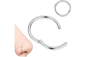 BodyBonita Hinged Nose Rings Hoops - 316L Surgical Steel Seamless Nose Piercing Jewelry Hypoallergenic 20G/18G/16G/14G Septum Clicker Lip Rings Cartilage Helix Daith Conch Tragus Rook Labret Belly Button 5mm/6mm/7mm/8mm/9mm/10mm/11mm/12mm-Gold/Silver/Black/Rose Gold