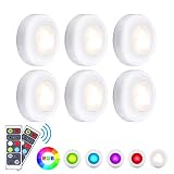 LED Closet Lights Elfeland RGB Puck Lights 16 Colors 3 Modes Fairy Lights Wireless Under Cabinet Lighting Battery Powered Night Lights with Remote Control Dimmer & Timing Function (6 Pack)