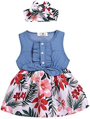 Diufon 2019 New Baby Girls Denim Sleeveless Tops+Vintage Floral Swing Skirt Toddler Girls Summer Fashion Clothes Sets
