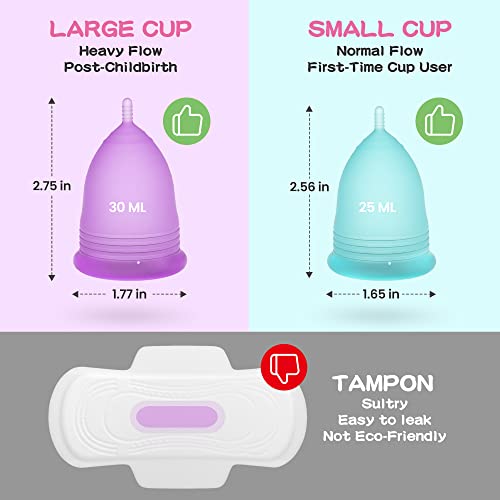 Menstrual Cup, Soft and Flexible Menstrual Cups Come with Foldable Sterilizing Cleaner Cup and Storage Bag, Reusable Premium Silicone Microwavable Friendly