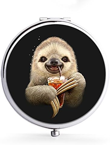 Makeup Mini Mirror Handhold Double Side Compact Travel Mirrors - Sloth &amp; Soft Drink
