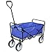FIXKIT Collapsible Outdoor Utility Wagon, Folding Sturdy Garden Shopping Cart for Beach with All-Terrain Wheels, Blue