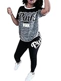 Molisry Women Letter Print Short Sleeve Crop Top Bodycon Long Pant 2 Piece Outfits
