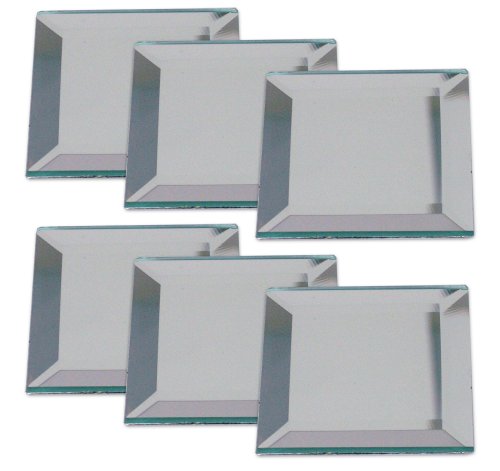 Square Beveled Mirrors with Felt Backing Pack of 6 Pieces - 2 Inch