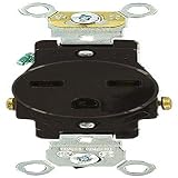 Leviton 5651 15 Amp, 250 Volt, Industrial Series Heavy Duty Grade, Single Receptacle, Straight Blade, Self Grounding, Brown