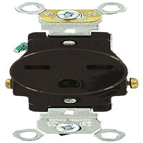 Leviton 5651 15 Amp, 250 Volt, Industrial Series Heavy Duty Grade, Single Receptacle, Straight Blade, Self Grounding, Brown
