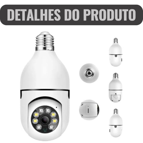 Kit 2 Câmera Segurança Lâmpada Ip Wifi 360° Full HD Inteligente Prova D'água Giratória Visão Noturna Infravermelho Detecção de Movimentos 1080P HD Bivolt Premium (2)