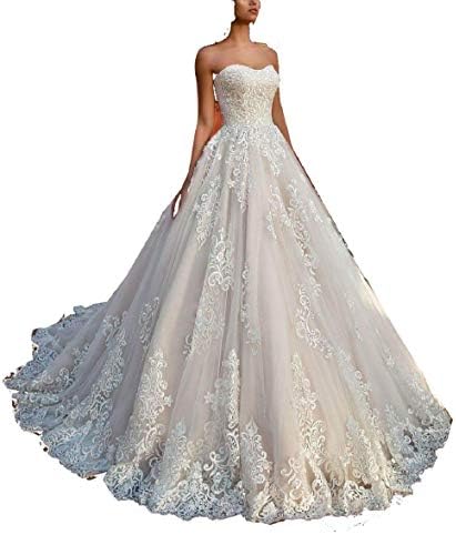 LanBen Pretty Ball Gown Empire Sweep Train Applique Plus Size Lace Wedding Dress for Bride 2019