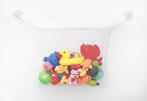 Bath Toy Organizer - Includes 2 Free Bonus Strong Hooked Suction Cups, Large mesh Storage Bag Best for Boys Girls Toddlers &amp; Grown-Ups from RinToys, White (white)