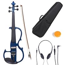 Cecilio 4/4 CEVN-2BL Solid Wood Blue Metallic Electric / Silent Violin with Ebony Fittings in Style 2 (Full Size)
