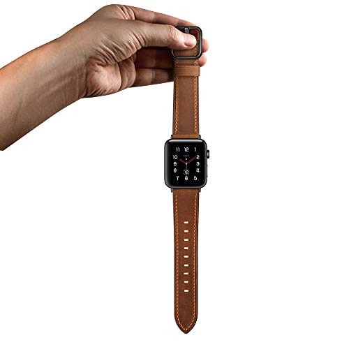amBand Leather Band Compatible with Apple Watch 38mm 40mm, Genuine Leather Vintage Replacement Strap Classic Bands Buckle Compatible with iWatch Series 5/4/3/2/1 Retro Brown - Thumbnail 4