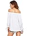 ZANZEA Women's Off The Shoulder Split Knotted Long Sleeve Blouse Loose Boat Neck Tie Cuff Top Shirts Off White XL