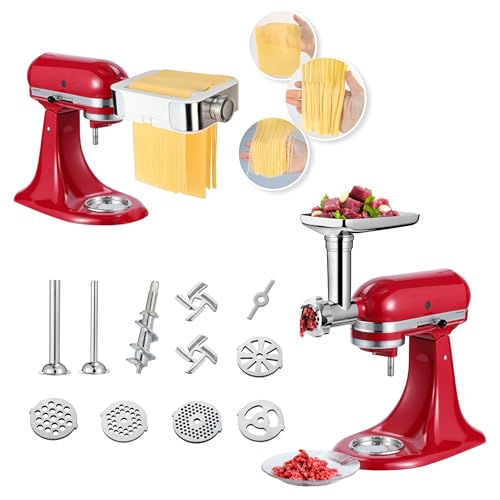 Photo 1 of Meat Grinder Pasta Maker Set for ALL Kitchenaid Stand Mixers,for Kitchen Aid Accessories Includes Metal Food Grinder with Sausage Stuffer Tubes and 3 in 1 Pasta Maker Attachment with Dough Cutter