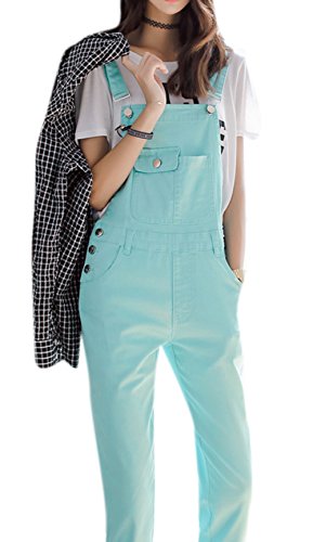 Skirt BL Women's Sweet Skinny Pocket Cuffed Long Romper Denim Bib Overall Blue