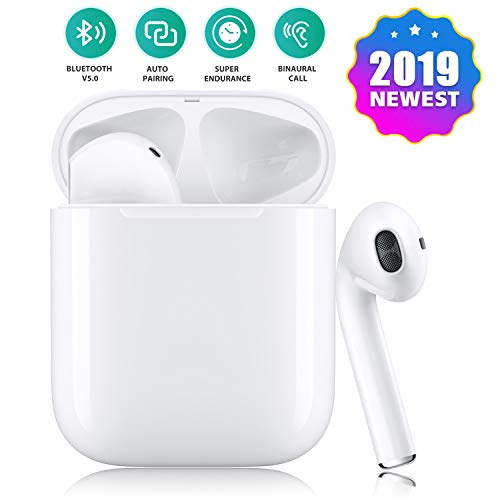 Bluetooth 5.0 Wireless Earbuds Noise Canceling Sports Headphones with【12 Hrs Charging Case】 IPX5 Waterproof TWS Stereo Headset in-Ear Built-in Mic Earphones for Android/iPhone Apple Airpods