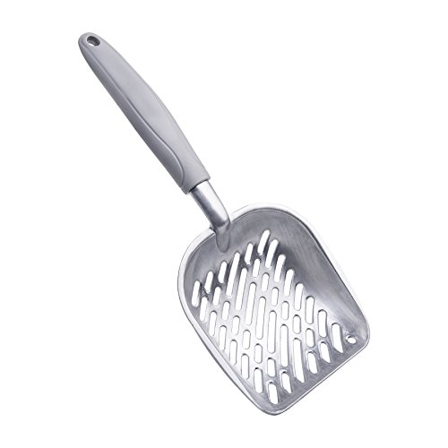 CO-Z Solid Aluminum Alloy Cat Litter Scoop Sifter Deep Shovel with Flexible Long Handle (Grey)