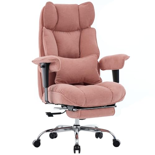 Efomao Bürostuhl, Stoffstuhl Ergonomisch mit Fußstütze, Komfortabler Polsterstuhl bis 200kg mit Lendenkissen & Nackenkissen, Höhenverstellbarer Schrei