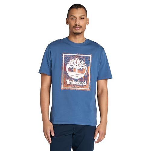 Timberland Men's Front Seasonal Stack Logo Graphic T-Shirt, Oceana, XS