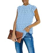 luvamia Women's Summer Casual Blouses Ruffle Cap Sleeve Pom Pom Tops Tunic Shirts
