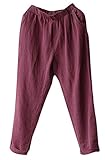 Soojun Womens Cotton Linen Loose Fit Elastic Waist Harm Pant