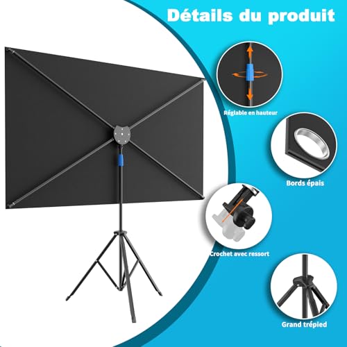 VISULAPEX 80 Inch Projector Screen with Tripod, 4K HD 16:9 Projection Screen, Lightweight Easy to Install Eran Projector, Ideal for Cinema Office and Presentations