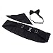 HDE Black Cummerbund, Bow Tie, Pocket Square for Men Satin Tuxedo Set