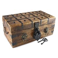 Well Pack Box Lion Heart Pirate Treasure Chest 14x 8X 6 with Heart Iron Lock Skeleton Key Decorative Box (Large)