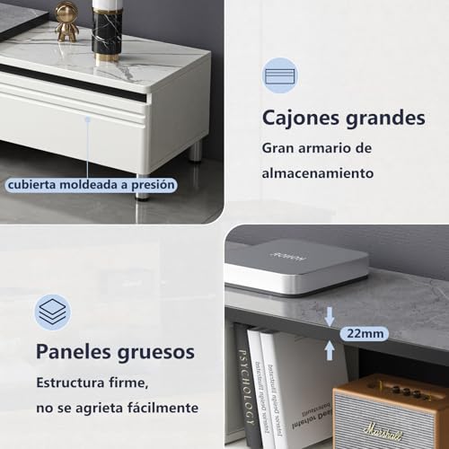 Vabches Mueble para TV de 2 Niveles para Televisores de hasta 75 Pulgadas Centro de Entretenimiento para TV Mueble con cajones Repisas Laterales Ajustables Resistente (Modelo Mejorado 220 cm)