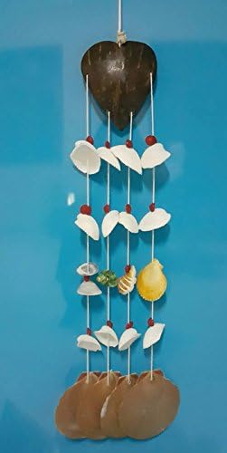 Coconut Heart, Sea shalls Hanging , wind chimes Small, Heart Size Wide 5.5 "x Length 17".