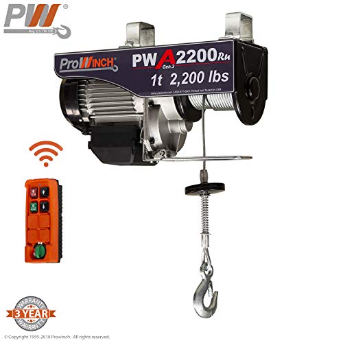 1 Ton Electric Wire Rope Hoist 2,200 lbs. 38 ft. Wireless 110V