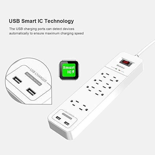 8 Outlets Power Strip Surge Protector, 2 USB Ports Powerstrip,Huntkey