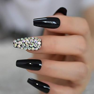 204m Coolnail Glossy Pure Black Coffin Stiletto False Nail Tips 3d Ab Diamond Acrylic Ballerina Uv Press On Fake Nails With Sticker Tape Buy Online At Best Price In Uae