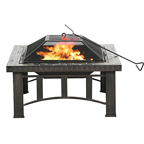 Master Cook Outdoor Firepit 30" Square Backyard Patio Garden Stove Fire Pit with Slate Tabletop by Bali Outdoors