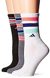 adidas Women's Cushioned Crew Socks (3 Pack), White/Black/Flash Red/Ink Purple/Ice Green, One Size