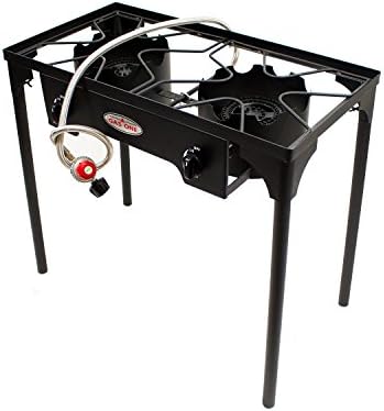 Fuel One Two Burner Propane Range Outside Excessive Strain Propane 2 Burner [UPGRADED] 150,000 BTU with 0-20 PSI Excessive Strain Adjustable Regulator and Metal Braided Hose