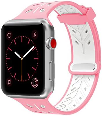 Yearscase New Style 42MM Soft Silicone Sport Strap Replacement Wristband Bracelet for Apple Watch Series 1 / 2 / 3, Nike+, Sport, Edition (Pink / White)