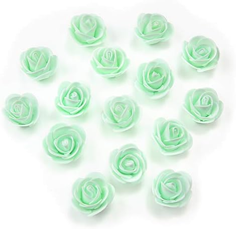 Fake flower heads in bulk wholesale for crafts Mini PE Foam Rose Flower Head Artificial Rose Flowers Handmade DIY Wedding Birthday Home Decoration Festive & Party Supplies Decor 50pcs/lot (mint green)