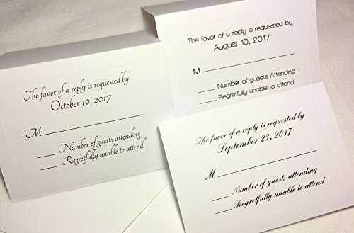 50 Custom RSVP Response Cards with Envelopes. White Cards with Elegant Raised Panel Edging. Personalized Wedding, Anniversary, Party RSVP. Several Font Choices. Fold Tent Style. (Modern Flair)