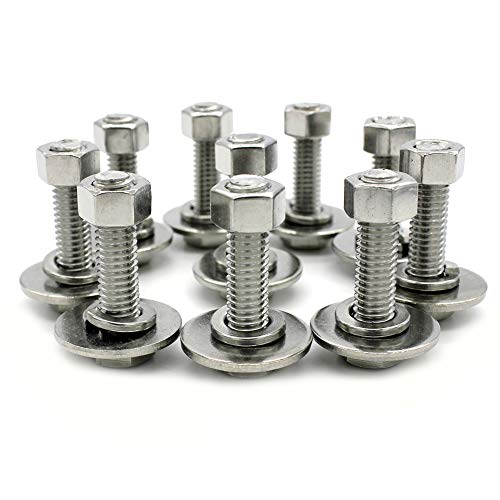(10 Sets) 1/4-20x1-1/4" Stainless Steel Hex Head Screws Bolts, Nuts, Flat & Lock Washers, 18-8 (304) S/S, Fully Threaded by Bolt Fullerkreg