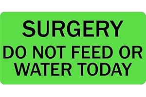 Surgery Do Not Feed Or Water Today - Veterinary Labels - 2” x 1”, [500 Labels/1 Roll], Fluorescent Green | Medical Charts or Cages - Key Information Leading Up to Animal's Surgery | LabelValue Brand